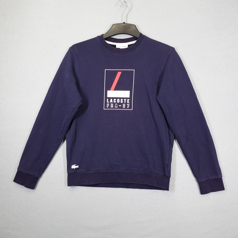 Lacoste Sweatshirt Mens S Navy Blue FRA-27 Graphic Pullover Crewneck Sportswear